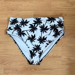 Black and White Palm Tree High-Waisted Bikini Bottom
